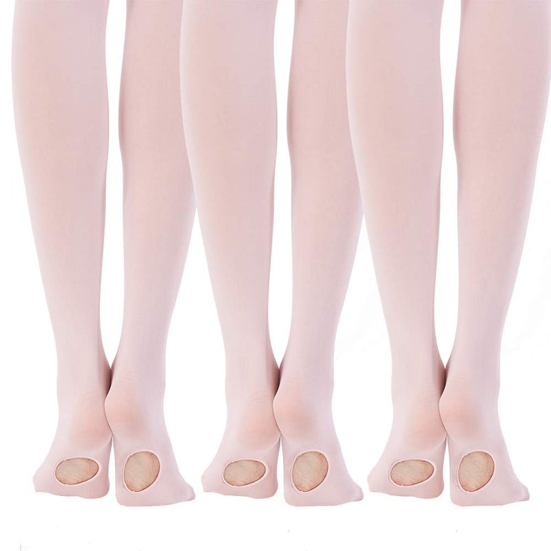 MANZI 3 Pairs Women's Girl's Dance Tights Convertible Transition Ballet Tights 40D Pink S(4-6y) - Image 1